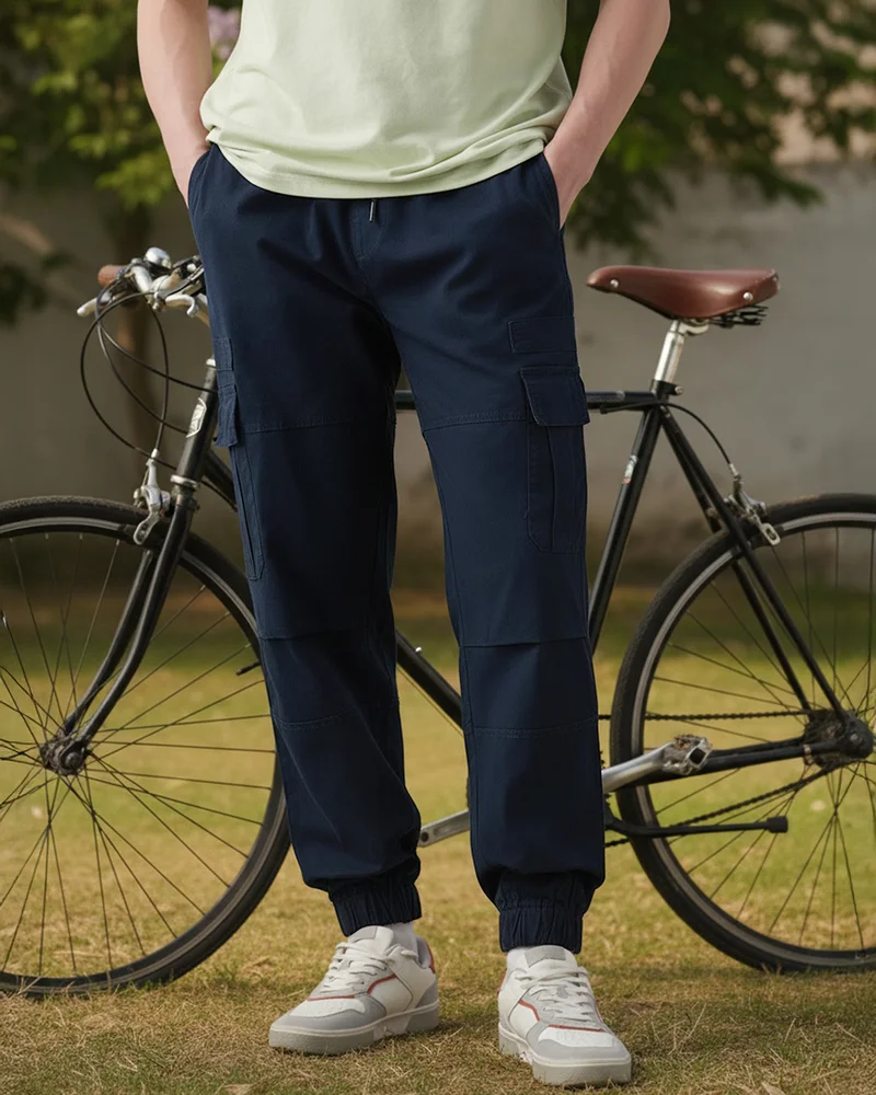 بيواكوف Men's Navy Blue Oversized Cargo Jogger Pants